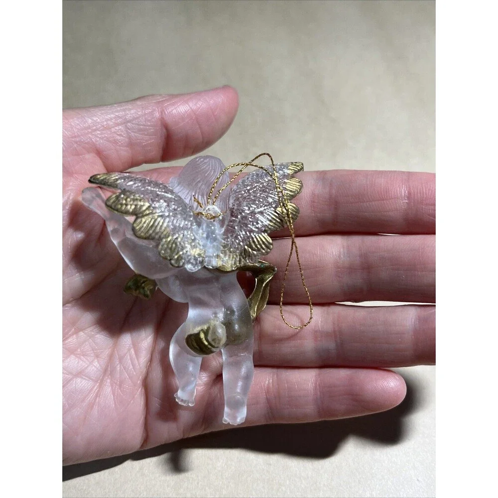 VTG Lot Of 5 Crystal Acrylic Angle Cherub Horse W/ Instrument Christmas Ornament